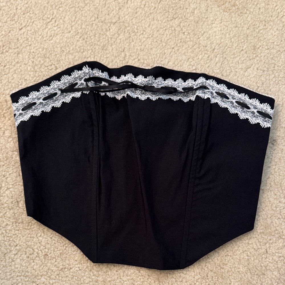 Black Corset with White Lace Trim